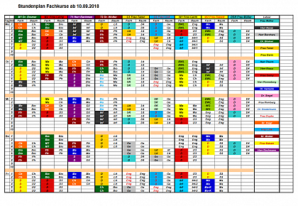 Stundenplan Fachkurse ab 10.9.18